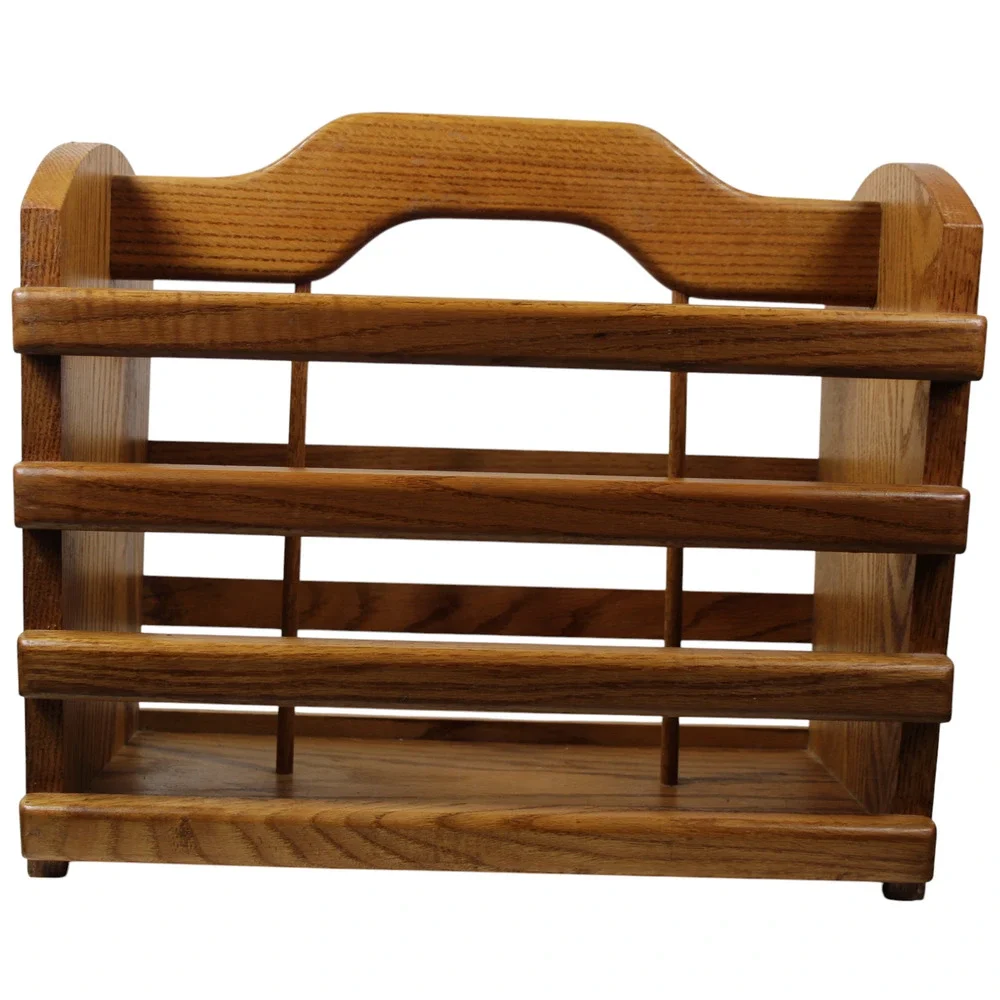 VTG Solid Blonde Oak Magazine Newspaper Floor Rack Basket Heavy Excellent Shape